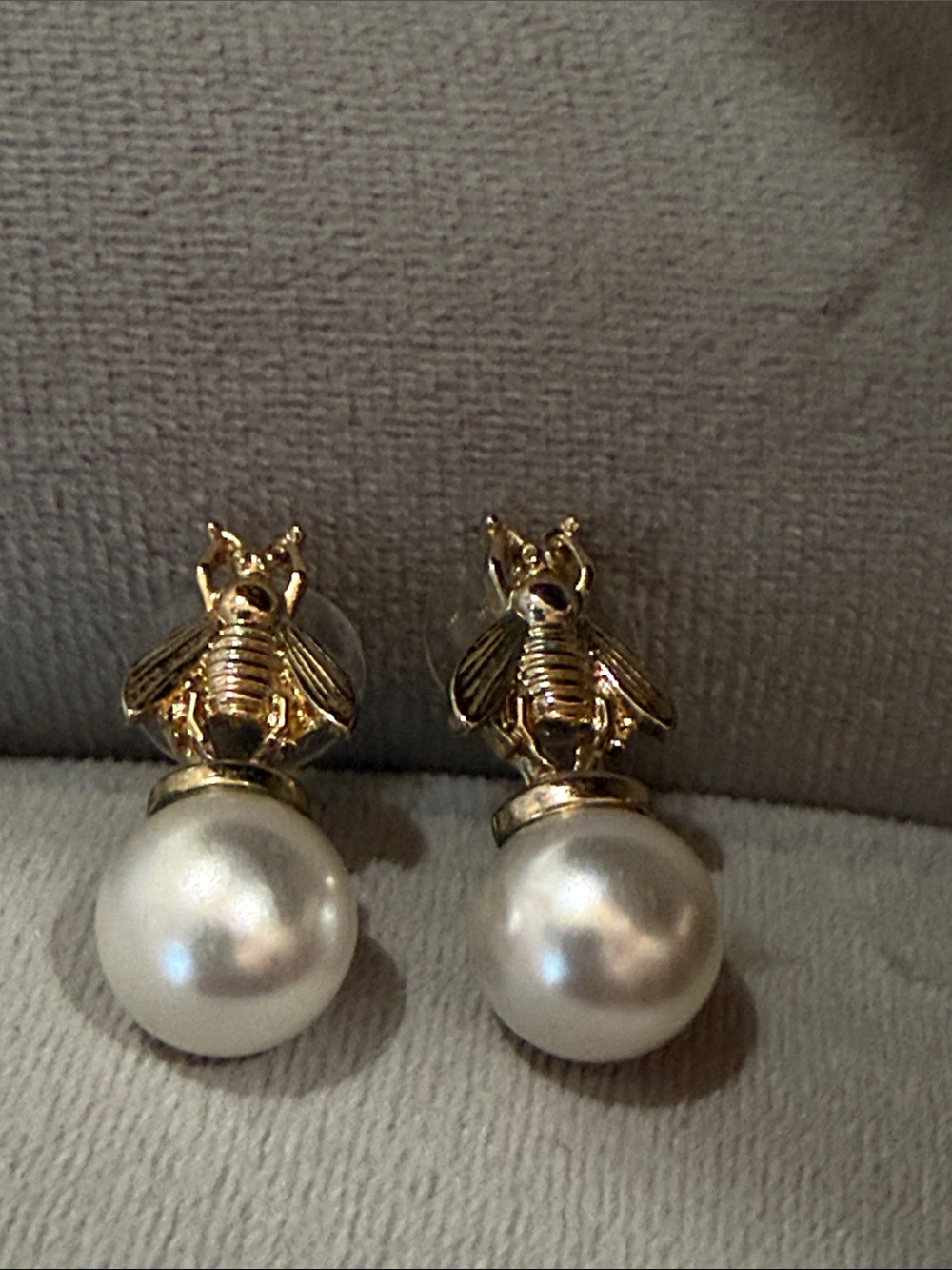 Park Lane Gold Bee and White Pearl Drop Earrings